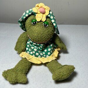 Vintage Chosen Plush Green Floral Hat Dress Toy Stuffed Green Frog